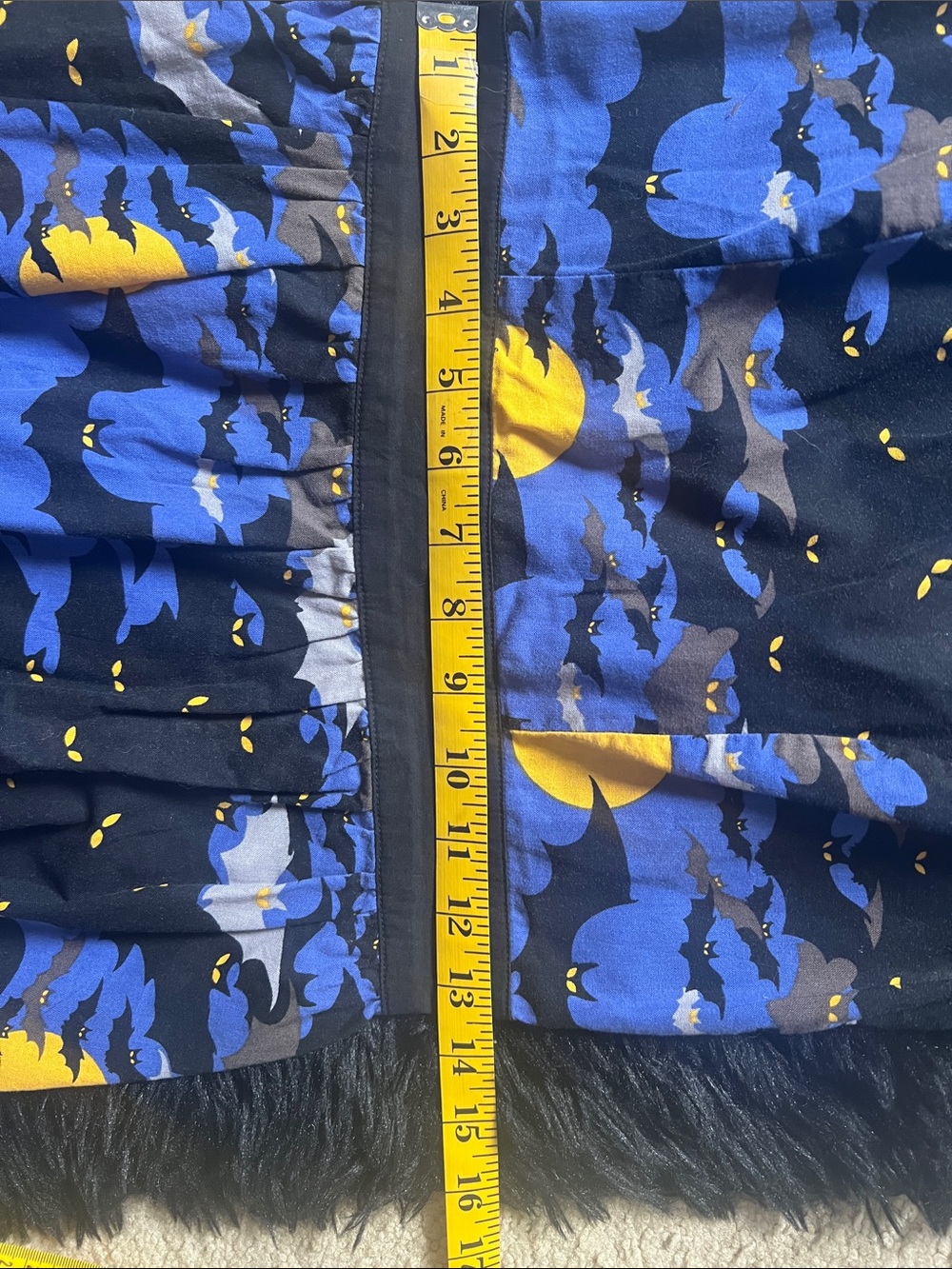 Retrolicious Black and Blue Bat Print Dress with Yellow Moons. - Picture 4 of 6